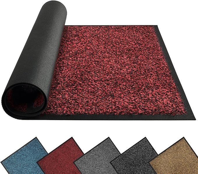 Mibao Front Door Mat, Dirt Trapper Welcome Mat for Outdoor Indoor, Non-Slip Waterproof Doormat, Durable Machine Washable Low Profile Entry Rug for Back Door Outside Patio Porch, 30" x 18", Red