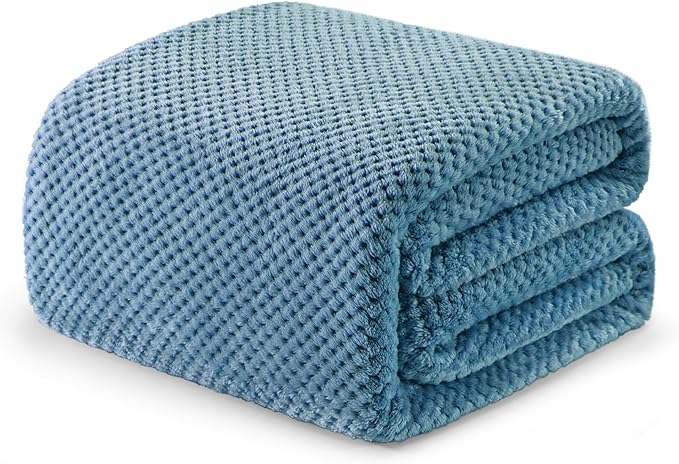 Exclusivo Mezcla Fleece Bed Blanket King Size, Super Soft and Warm Blankets for Couch, Sofa and Bed Waffle Textured, Cozy, Fuzzy and Lightweight (Slate Blue, 90x104 Inches)