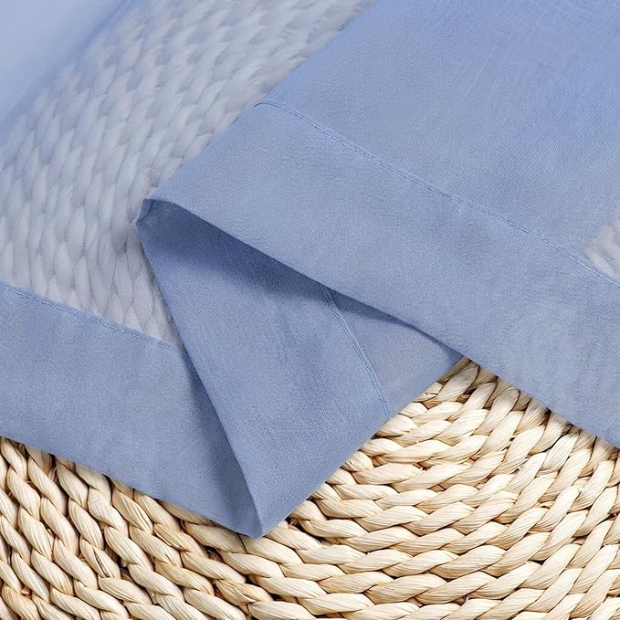 Chyhomenyc Sheer Tier Curtains 24 Inch Length - Small Window Kitchen Curtains for Bathroom Living Room Basement, Farmhouse Short Voile Curtain 42Wx24L, Rod Pocket, 2 PCS, Denim Blue