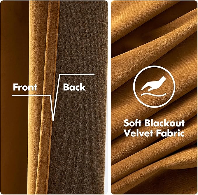 MIULEE Velvet Curtains Golden Brown Elegant Grommet Curtains Thermal Insulated Soundproof Room Darkening Long Black Out Drapes for Classical Living Room Bedroom Decor 52 x 96 Inch Length Set of 2