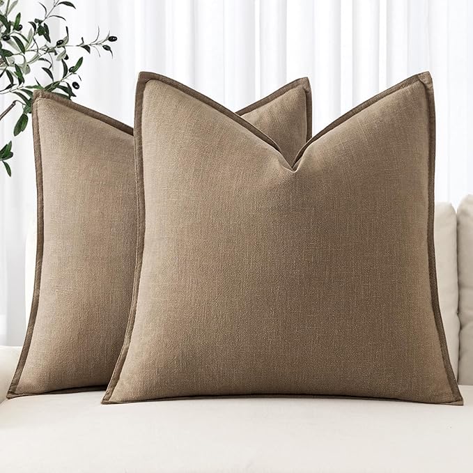 MIULEE Decorative Linen Euro Sham Pillow Covers 28x28 Inch Khaki Boho Farmhouse Neutral Winter Couch Throw Pillows for Bed Pack of 2 Accent Modern Pillowcase Sofa Livingroom Home Decor