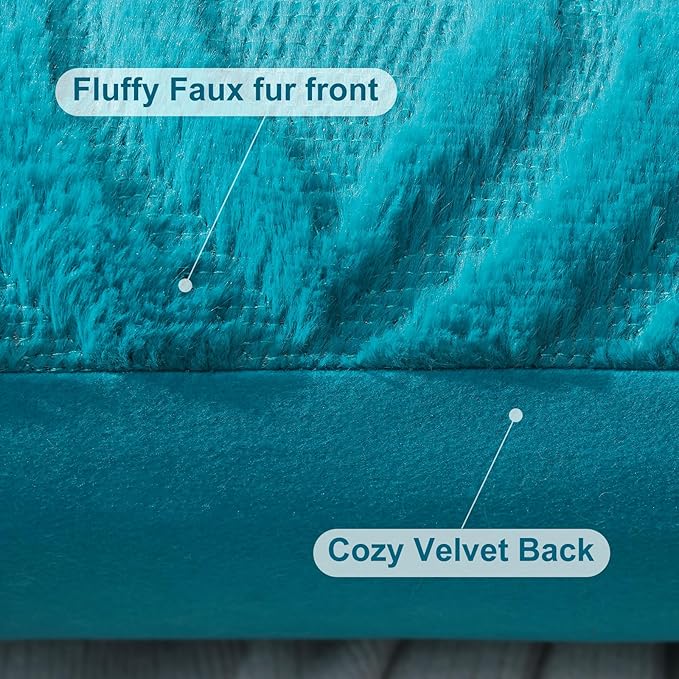 decorUhome Summer Throw Pillow Covers 26x26 Inch Set of 2, Soft Plush Faux Wool Teal Solid Couch Pillow Covers, Accent Euro Sham Farmhouse Neutral Square Pillow Cases for Sofa Bed Living Room