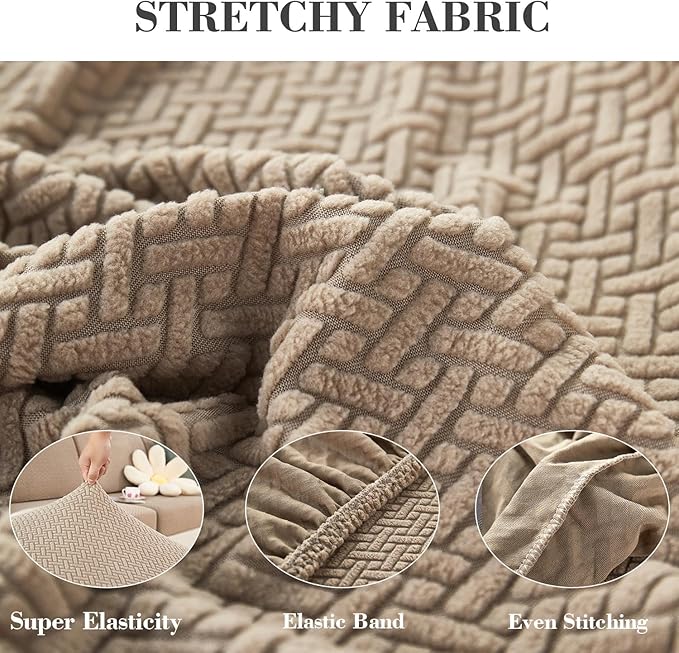 Sofa Covers Couch Covers for Sofa Pet Friendly Couch Cushion Covers Universal Sofa Covers Washable Stretch Slipcovers for Sectional Sofa (Texture Light Coffee,Chaise Cover)