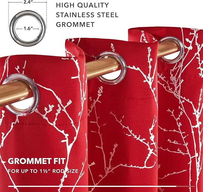Deconovo Christmas Red Curtains, Blackout Drapes, Soundproof Curtain, Silver Print, 42 x 63 Inch Long, 2 Panels, Machine Washable Window Panel for Living Room Bedroom Festival Party Decoration Kitchen