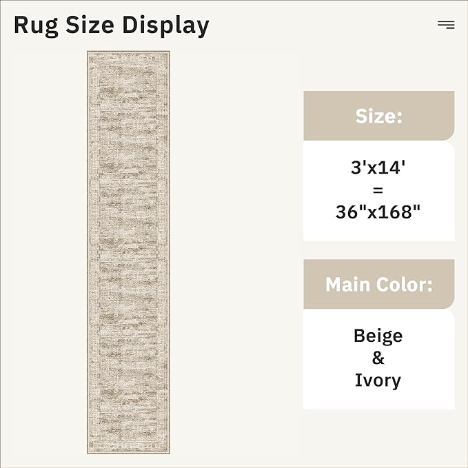 Hallway Runner 3x14 - Runner Rugs 14ft Washable Entryway Rug Vintage Kitchen Runners Non Slip Indoor Rug Farmhouse Carpet Runner for Bathroom Living Room Bedroom, Brown