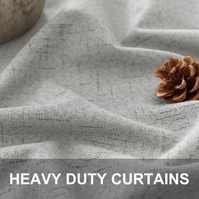Pitalk Light Grey Blackout Curtain Panels 90 Inches Long for Bedroom 2 Panel Sets Rod Pocket Back Tab Room Darkening Linen Textured Dark Out Drapes for Living Room Thermal 52x90 in Length Dove Gray