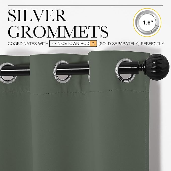 NICETOWN Blackout Curtain Panels, Home Decoration Thermal Insulated Solid Grommet Blackout Drape for Dining Room (Dark Mallard, 1 Pair, 42 by 48-Inch)