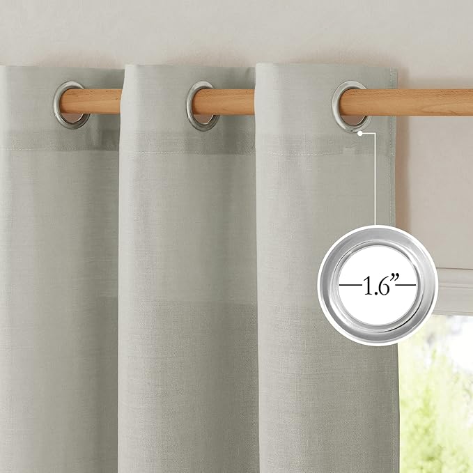 NICETOWN Gray Thick Linen Curtains 72" Length, Grommet Privacy Window Treatments Linen Weave with Light Penetration Vertical Drapes for Farmhouse/Home Office, W42 x L72, 2 Panels