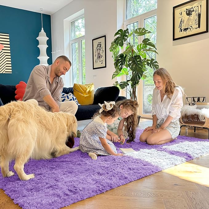 OLANLY 5x8 Machine Washable Large Area Rugs for Living Room, Bedroom, Soft Fluffy Shaggy Bedside Rug, Indoor Floor Carpet for Kids Girls and Boys, Dorms, Nursery, Home Decor Aesthetic, Purple