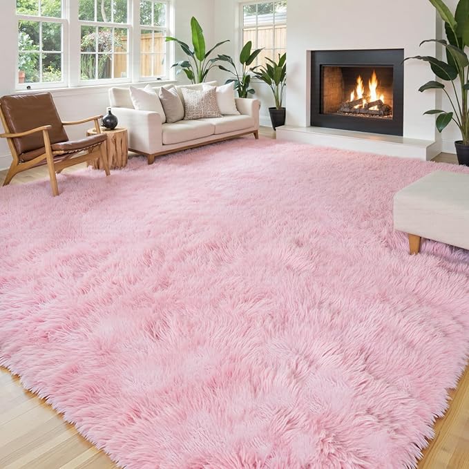 Area Rugs 10x14 Living Room, Shaggy Carpet Soft Plush Furry Bedside Rug Large Area Rugs for Bedroom Kids Girls Boys Home Decor Anti Slip(10 x 14, Pink)