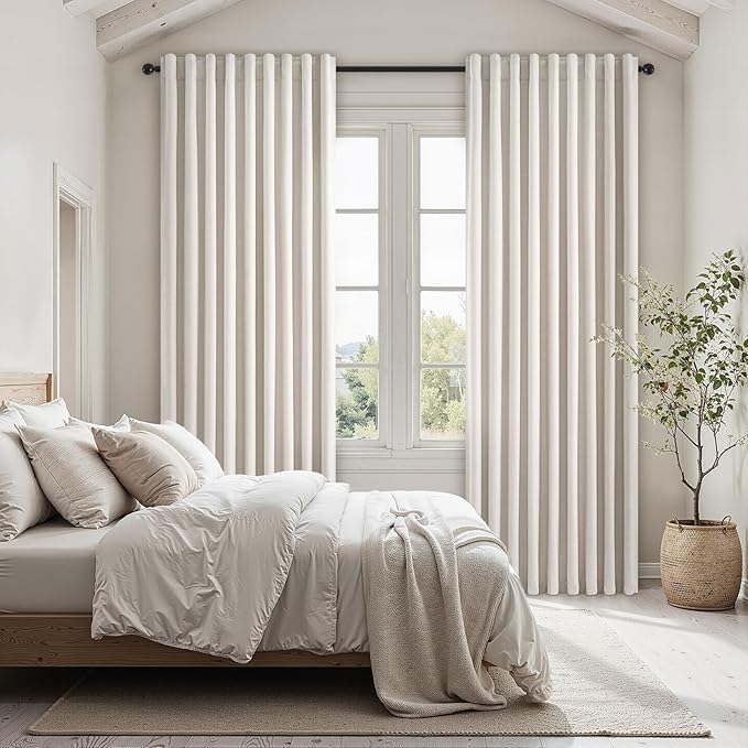 Topfinel 132 Inch Curtains Extra Long Living Room for Large Window 11 FT 2 Panels Natural Ivory Birch Linen Texture Thermal Insulated Energy Saving Drapes for Living Room Sliding Door (W52 x L132 x2)