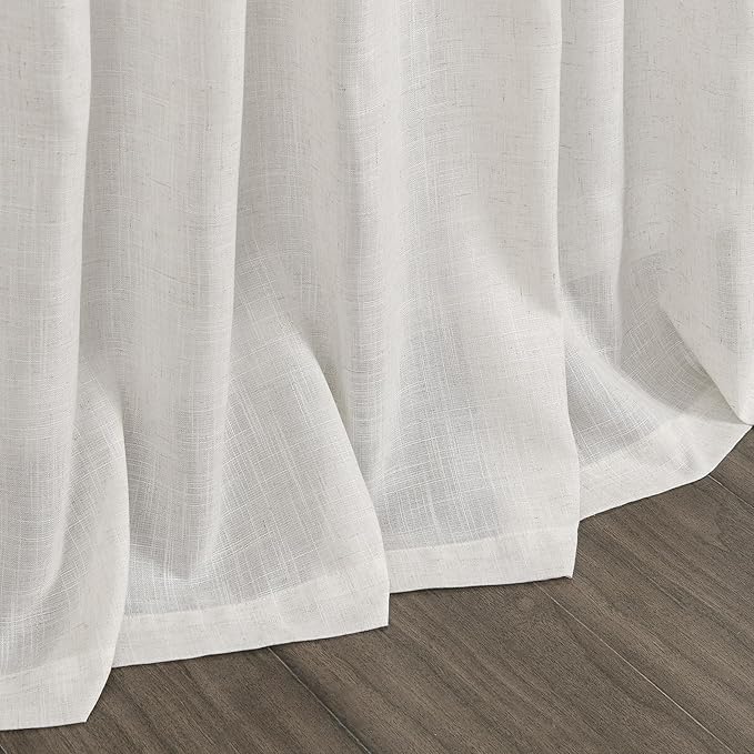 Nanspring Natural Linen Curtains for Living Room 98 Inches Long Rustic Farmhouse Decor Light Filtering Semi Sheer Curtain Back Tab and Rod Pocket Luxury Drapes for Bedroom Office 52x98, 2 Panels