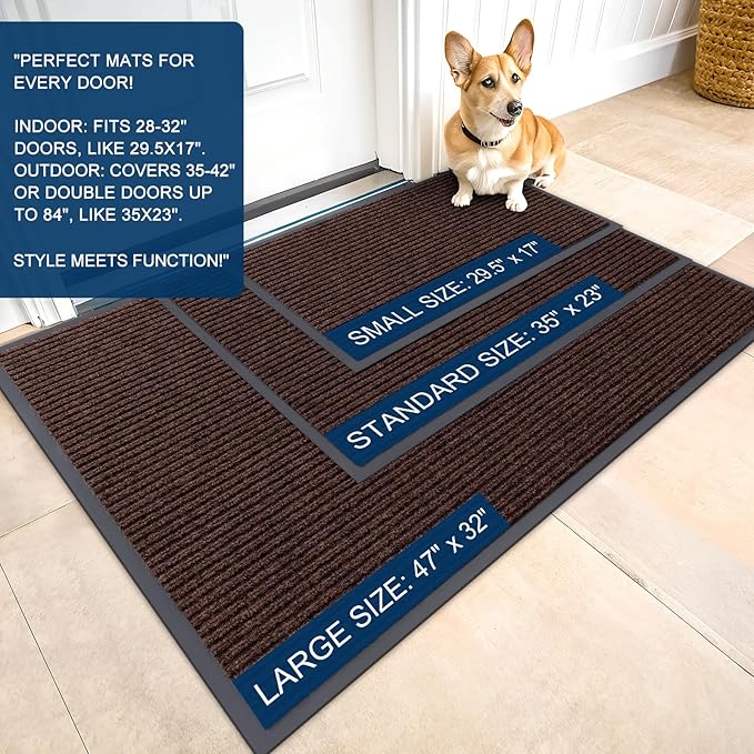 OLANLY Front Door Mat Indoor Outdoor Entrance, Waterproof Heavy Duty Doormat, Fade Resistant, Low Profile, Easy Clean Patio Porch Welcome Floor Mats for Entry, 59x40, Brown