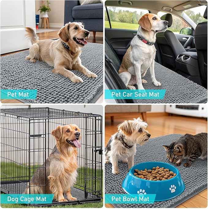 OLANLY Dog Door Mat for Muddy Paws 70x46, Absorbs Moisture and Dirt, Absorbent Non-Slip Washable Doormat, Quick Dry Chenille Mud Mat for Dogs, Entry Indoor Entryway Carpet for Inside Floor, Grey