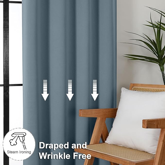 Simplebrand Ava Stone Blue Blackout Curtains for Bedroom 90 Inches Long 2 Panels Set, Solid Privacy Energy Saving Living Room Window Treatment Curtains Blackout Drapes, W40 x L90 Inch, Stone Blue