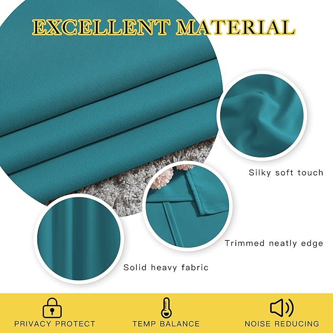 NICETOWN Bedroom Blackout Curtains Panels - Triple Weave Energy Saving Thermal Insulated Solid Grommet Blackout Draperies for Patio (80 inches by 108 Inch, Peacock Teal, Set of 2)