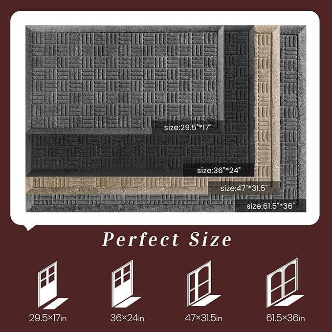 Mibao Front Door Mat Indoor Outdoor Entrance, Dirt Trapping Waterproof All-Season, All-Weather Doormat, Non-Slip Durable Natural Rubber Low Profile Easy Clean Patio Entrance Mat, 47" x 31.5", Black