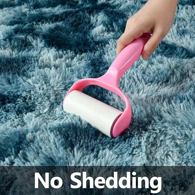 Deerhoo Large Shag Area Rugs 5 x 8, Tie-Dyed Plush Fuzzy Rugs for Living Room, Ultra Soft Fluffy Furry Rug for Bedroom, Indoor Carpet Nursery Rugs for Kids Room Home Decor, Peacock Blue