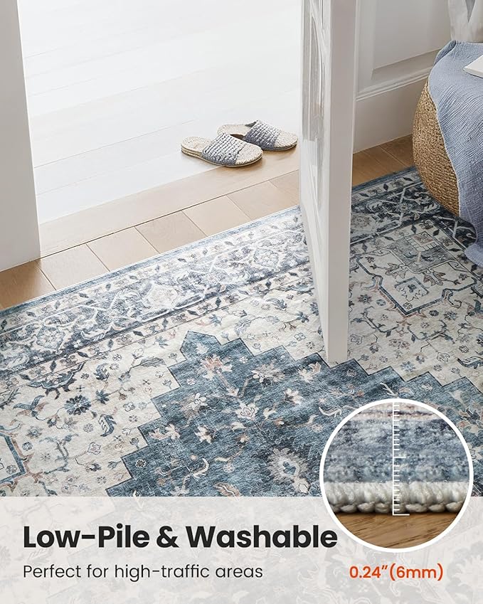 AMADA HOMEFURNISHING 2x5 Washable Runner Rug, Low-Profile Kitchen Rugs with Non-Slip Backing & Durable Edge Binding, Vintage Entryway Runner Rug for Bedroom & Hallway