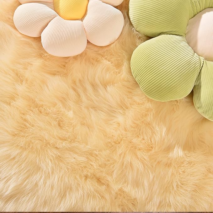 Latepis Yellow Rugs for Living Room Faux Sheepskin 5x6.7 Fuzzy Rugs Washable Fur Rug for Bedroom Bedside Home Décor, Rectangle