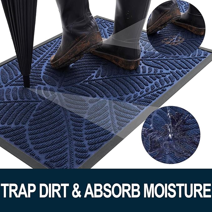Colorxy Waterproof Doormat, Sturdy Natural Rubber Front Indoor Mat, Non Slip Low Profile Indoor Outdoor Door Mats, Stain and Fade Resistant Floor Mat, Easy Clean Patio Entrance Mat, 36''x24'', Navy