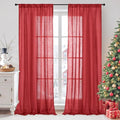 BGment 96 Inches Long Linen Curtains for Living Room, Semi Sheer Red Window Drapes Textured for Farmhouse Bedroom Dining with Rod Pocket Lightweight, 2 Panels Set, Each 52 Inch Wide