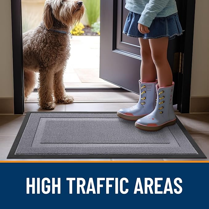 OLANLY Front Door Mat Indoor Outdoor Entrance, Waterproof All-Season, All-Weather Doormat, Sturdy Natural Rubber, Low Profile, Easy Clean Patio Porch Entryway Mat, 29.5x17, Classic Gray