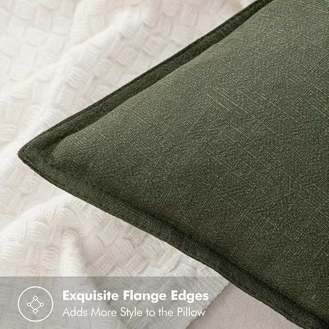 MIULEE Decorative Linen Euro Sham Pillow Covers 26x26 Dark Olive Green Boho Farmhouse Neutral Spring Couch Throw Pillows for Bed Pack of 2 Accent Modern Pillowcase Sofa Livingroom Home Decor