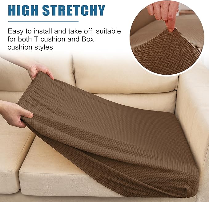 Water Resistant Couch Cushion Cover Stretch Sofa Seat Slipcover for Pets, Thick RV Dinette Seat Cushion Covers Sofa Protector, Washable (Medium, Coffee)