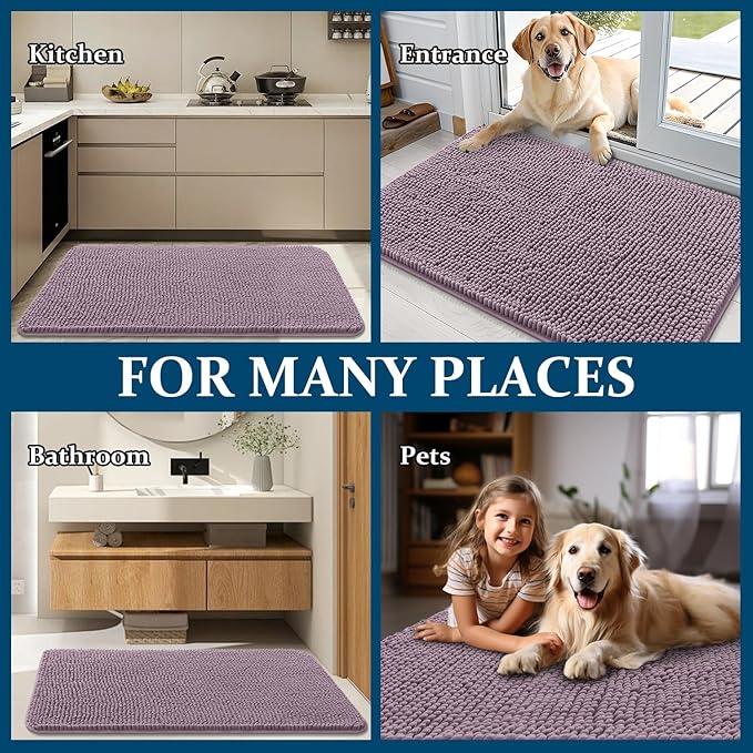 OLANLY Dog Door Mat for Muddy Paws 40x32, Absorbs Moisture and Dirt, Absorbent Non-Slip Washable Doormat, Quick Dry Chenille Mud Mat for Dogs, Entry Indoor Entryway Carpet for Inside Floor, Deep Plum