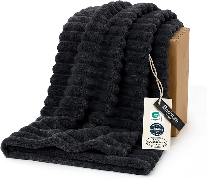 Bedsure GentleSoft Twin Blanket for Couch - Cozy Soft Blankets for Women, Cute Small Fleece Throws for Girls, Black, 60x80 Inches