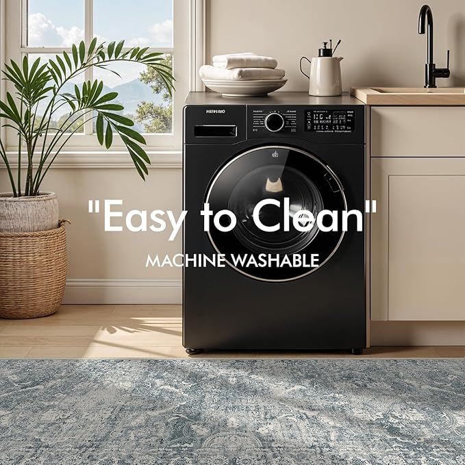 2'6"x8' Washable Hallway Runner Rug - Non Slip Kitchen Runner Rugs with Rubber Backing Vintage Low-Pile Carpet Runners for Entryway Dining Room Laundry Room Home Decor (Blue)