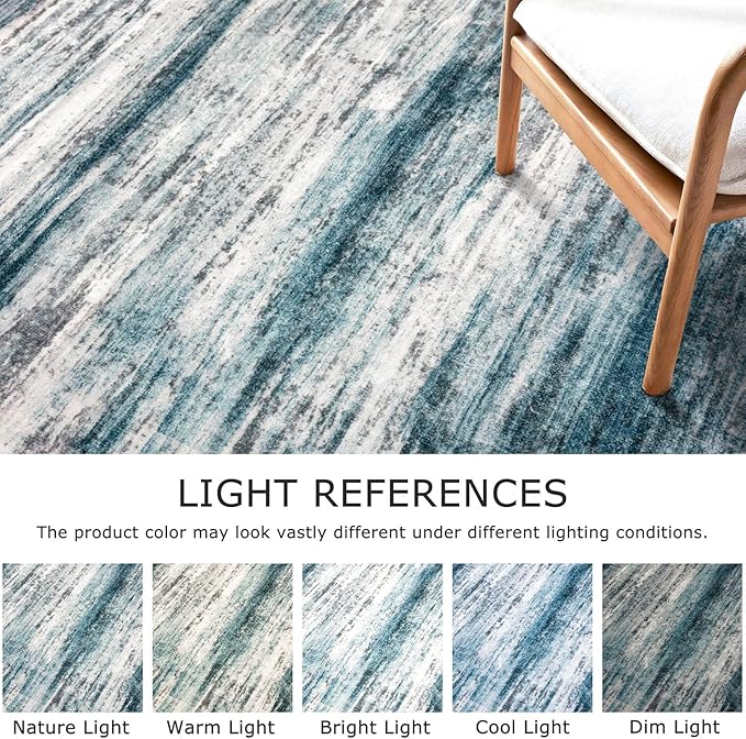 KOZYFLY 4x6 Area Rug Modern Abstract Washable Large Entryway Rug Non-Slip Soft Living Room Rugs, Print Blue Throw Rugs Indoor Mat for High-Traffic Door Entrance, Laundry, Nursery, Bedroom