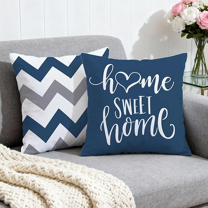 Hexagram Geometric Blue Pillow Covers 16x16 Set of 4, Decorative Outdoor Boho Modern Throw Pillow Covers, Home Sweet Home Farmhouse Cushion Case for Couch Sofa Bedroom Indoor Decor(No Insert)