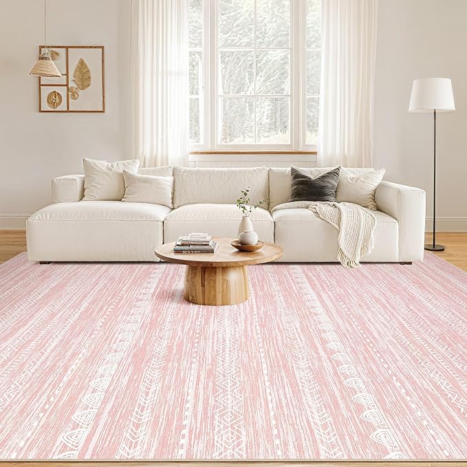 Nakagishi Pink Rugs for Bedroom Girls: 5x8 Washable Boho Large Neutral Area Rug Cute Soft Modern Indoor Floor Non Slip Accent Carpet for Living Room Nursery Kids Playroom Dorm Preppy Baby Room Decor