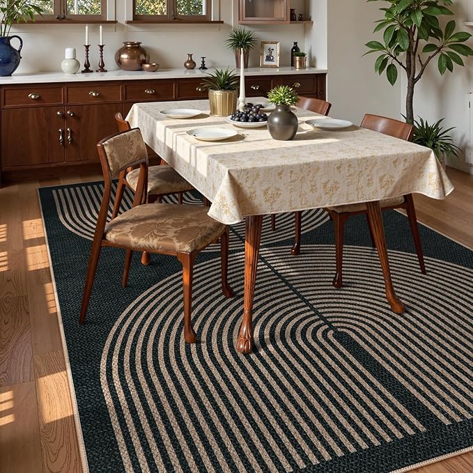 Lahome Enfys Rainbow Easy Jute Outdoor Carpet, Washable Rugs 9x12 for Living Room Patio Large Farmhouse Indoor Outdoor Carpet, Contemporary Black Dining Room Rugs for Under Table Office Backyard