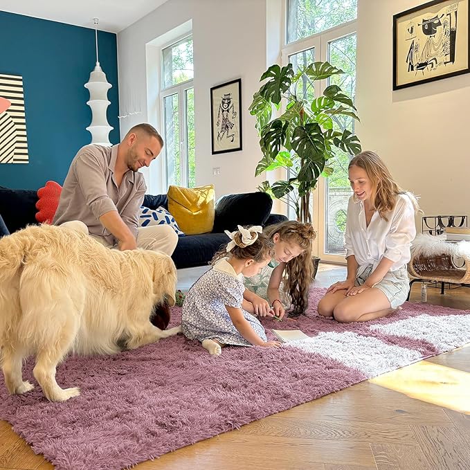 OLANLY 6x9 Machine Washable Large Area Rugs for Living Room, Bedroom, Soft Fluffy Shaggy Bedside Rug, Indoor Floor Carpet for Kids Girls and Boys, Dorms, Nursery, Home Decor Aesthetic, Blush