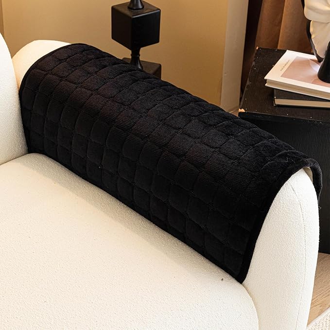 Velvet Couch Cover, Plush Sectional Sofa Cover Washable, Anti Slip Sofa Slipcover for Armrest & Backrest, Furniture Protector Covers for Pets & Kids(1PC, Black, 35.4"×35.4", Single Seater)