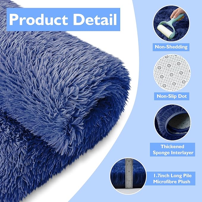 Shag Area Rug for Bedroom 5x8,Blue Fluffy Area Rugs for Living Room,Soft Fuzzy Rug Non-Shedding Indoor Plush Carpet for Kids Bedroom Nursery Dorm Home Decor