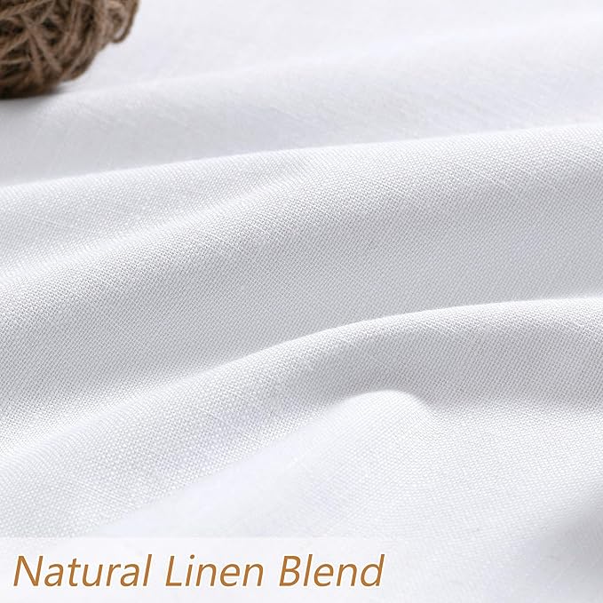 Guken White 100% Blackout Linen Curtains 52 Inch Wide by 142 Inch for Living Room Bedroom Back Tab/Rod Pocket Thermal Insulated Black Out Linen 2 Drapes Room Darkening Window Curtains