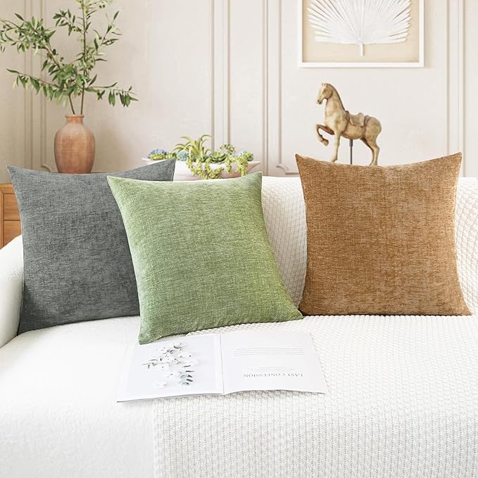 CaliTime Throw Pillow Covers Decorative 18 X 18 Inches Pack of 4 Cozy Chenille Cushion Cases for Couch Sofa Bed Living Room Home Apricot Brown