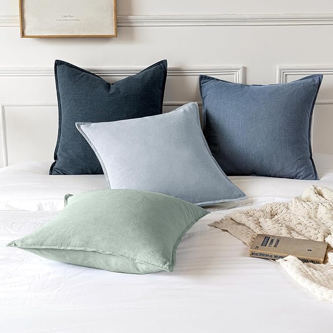 MIULEE Decorative Linen Pillow Covers 20x20 Inch Blue Ashes Boho Farmhouse Neutral Couch Throw Pillows for Bed Pack of 2 Accent Modern Pillowcase Sofa Livingroom Home Decor