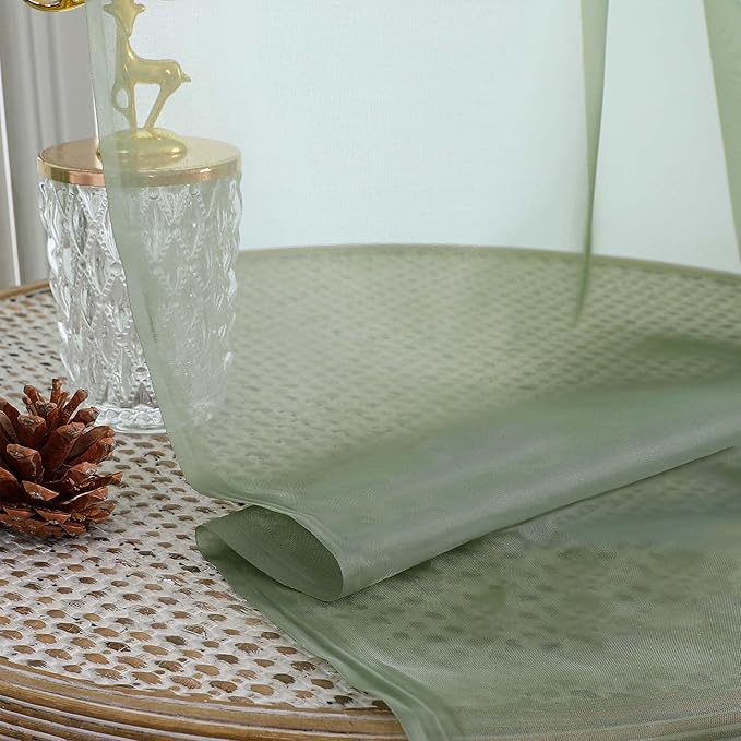 OVZME Sage Green Sheer Curtains 63 Inches Long 2 Panels Set, Light Filtering Sheer Curtains for Living Room Bedroom 59 Inch Extra Wide, Modern Voile Filmy Rod Pocket Window Drapes, 59Wx63L Inches