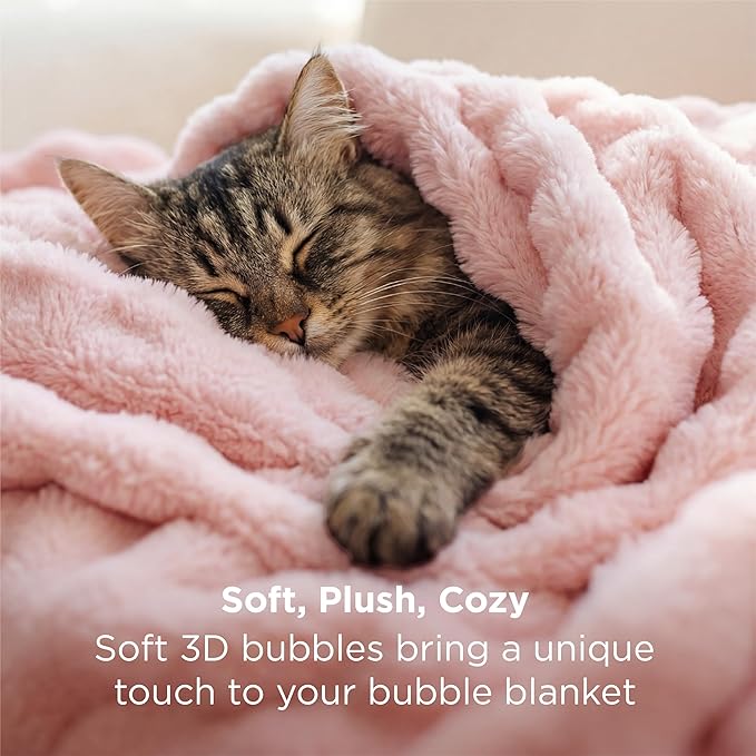 Bedsure 3D Fleece Bubble Blanket for Couch - GentleSoft Pink Twin Blanket for Sofa Bed Room Decor - Luxury Soft Cozy Gifts for Kids Girls, Lightweight, All Seasons, Pink, 60"×80"