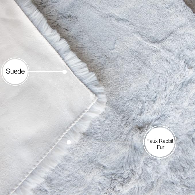 ORINOVA Light Gray Faux Fuzzy Fur Washable Rugs for Bedroom Shaggy Area Rugs for Living Room Grey 2x3 Nursery Rug Home Room Décor