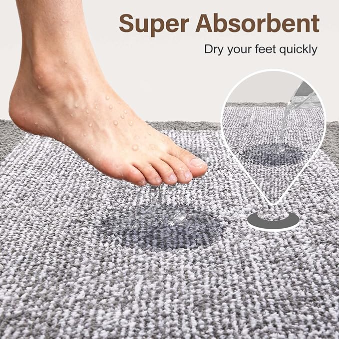 48x24 Long Bathroom Rugs Washable Non Slip, Light Grey Bath Mat for Bathroom Floor Tub, Soft Absorbent Quick Dry Mats for Shower, Bathtub,Home Decor