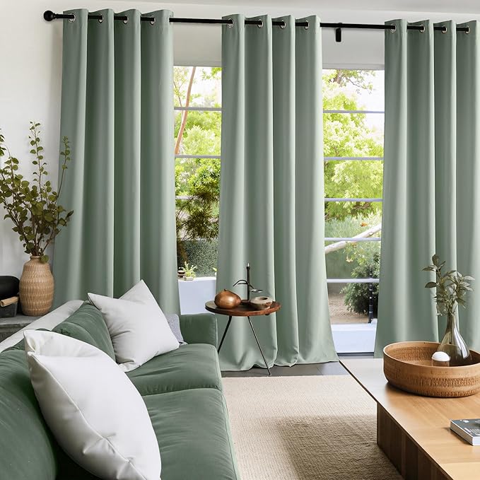 NICETOWN Blackout Curtains Grommet 2 Panels 72 Inches Long, Sage Green