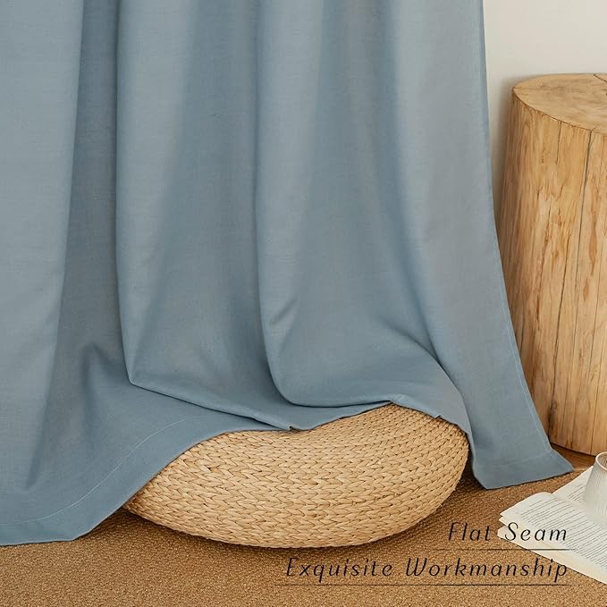NICETOWN Flax Stone Blue Linen Curtains for Room Divider, Grommet Top Thick Flax Semi Sheer Vertical Drapes Privacy Assured with Light Filtering for Sliding Glass Door, W68 x L84, 2 Pieces