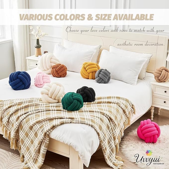 Uvvyui Knot Pillow Ball, Soft Home Decorative Pillows, Round Throw Pillow, Handmade Knotted Plush Pillow, Round Boucle Pillow Cushion (11 Inches Sage Green)