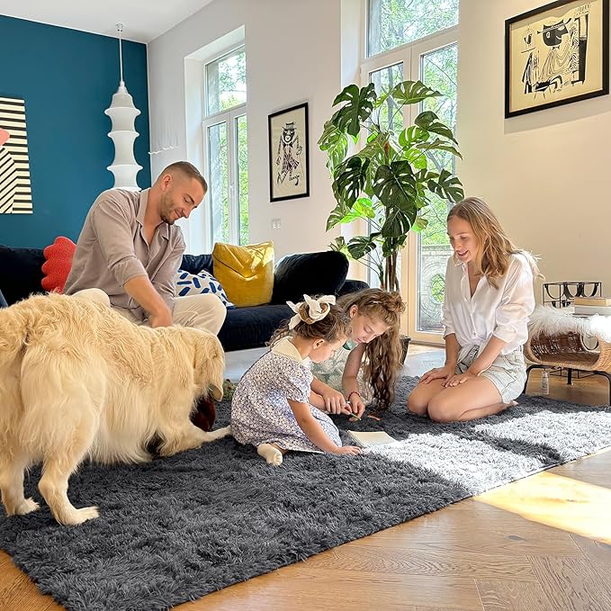 OLANLY 6x9 Machine Washable Large Area Rugs for Living Room, Bedroom, Soft Fluffy Shaggy Bedside Rug, Indoor Floor Carpet for Kids Girls and Boys, Dorms, Nursery, Home Decor Aesthetic, Grey